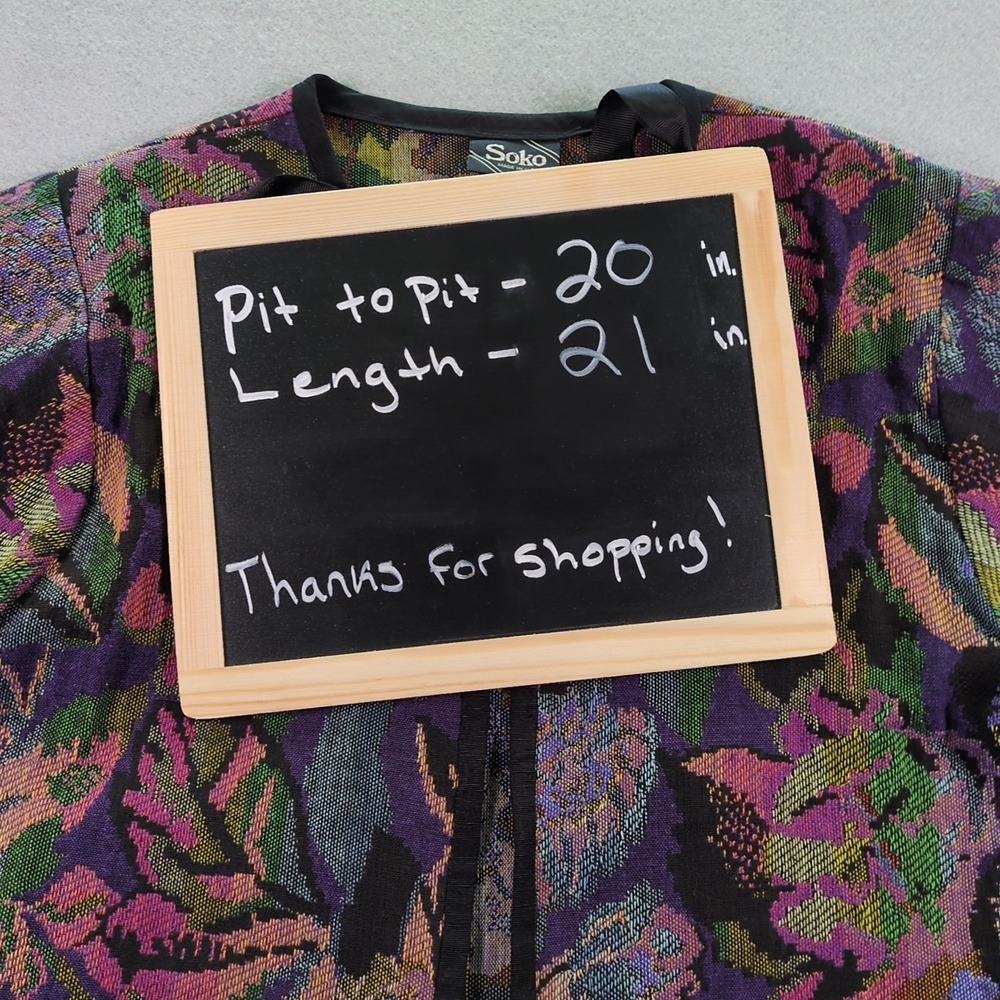 SOKO Womens Sz 10 Tapestry Jacket Long Sleeve Artisan USA Made Floral Open Front - Picture 5 of 6